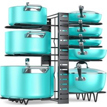 Get Store Tencere Rafları,8 Katlı Ayarlanabilir Yükseklik,6 Farklı Kullanım, Genişletilebilir Tava ve Tencere Kapağı Düzenleyici Raf Tutucu, Ayarlanabilir Tencere Tava Kapak Depolama Raf Sistemi (Siyah)