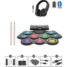 Aesco Şarjlı Dijital Davul, 9 Ped, 2 Ayak Pedalı, Bluetooth Özelliği