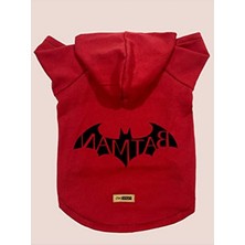 Aesco Kırmızı Batman Kapüşonlu Sweatshirt, Köpek ve Kedi Için Şık Tasarım