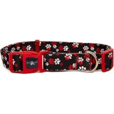 Aesco Ayarlanabilir Köpek Boyun Tasması - Emniyet Tokalı, Tüy Toplamaz, Yıkanabilir, Kırmızı Pati, Büyük