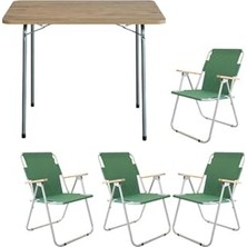Get Store 60X80 Çam Katlanır Masa + 4 Adet Katlanır Sandalye Kamp Seti Bahçe Balkon Takımı Yeşil