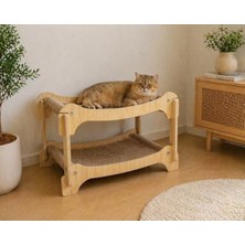 Aesco Ahşap Iki Katlı Kedi Yatağı, Hasır Yüzeyli Tasarım