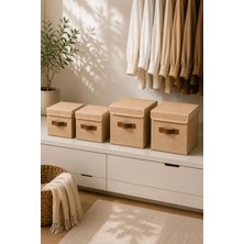 Dathcha Dolap Düzen Seti 4lü Organizer Kutu 2 Adet 20X20X20 cm + 2 Adet 25X25X25 cm Kapaklı Jüt Saklama Kutusu