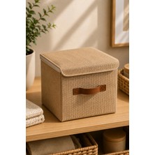 Dathcha Kapaklı Jüt Saklama Kutusu 20X20X20 cm Katlanabilir Dolap Düzenleyici Raf Organizer