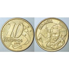 Banknoting Brezilya 10 Centavos 1998 Eski Tarihli. Bu Tipin Basılmaya Başlandığı Ilk Yıl. Az Çıkar.