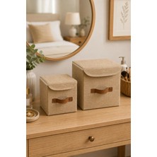 Dathcha 2li Kapaklı Jüt Organizer Kutu Seti 20X20X20 cm - 25X25X25 cm Katlanabilir Düzenleme Kutusu Organizer Seti Dolap, Raf ve Banyo Düzeni Için