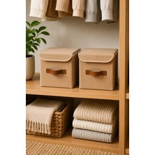 Dathcha 2li Kapaklı Jüt Organizer Kutu Seti 20X20X20 cm Katlanabilir Düzenleme Kutusu Organizer Seti Dolap, Raf ve Banyo Düzeni Için