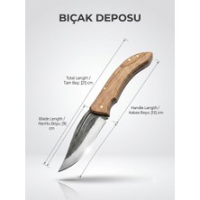 Bıçak Deposu Çavlı Ahşap Sap Karartma Çelik Katlanır Kamp ve Cep Çakısı 21 cm
