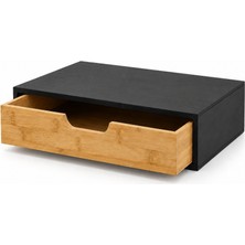 Meturas Bambu Duvar Rafı Çekmeceli, Siyah-Natural Minimalist Yüzer Raf / Komodin Rafı, 40X24X8 cm