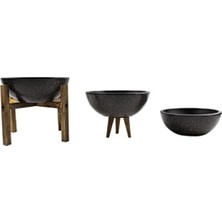 Aesco Siyah Granit Efektli Toprak Saksı Üçlü Set - 20 cm Çap