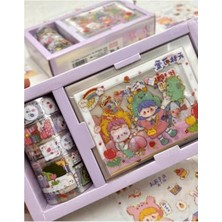 Aesco Şeffaf Kutu ile Sticker ve Washi Bant Seti, 4'lü
