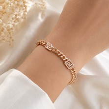 Xp Jewelry Taşlı Kare Labirent Bileklik Rose Gold Premium
