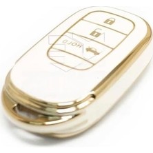 Aesco Autohan Keys Lüx Honda Fe1 Nano Anahtar Kılıfı, 3 Butonlu, Beyaz Gold Altın Renk, Premium Kalite