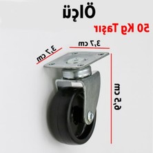 Aesco 4'lü Set 50 mm Tablalı Dönerli Mobilya Tekerleği, Siyah