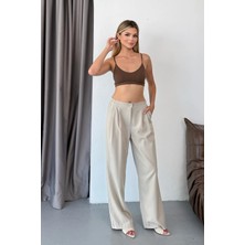 Jee Lee Kadın Beli Lastikli Çift Cepli Bol Paça Pantolon Taş - 4057