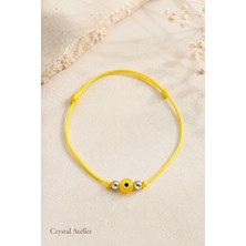 Crystal Atelier Sarı Ipli Nazar Boncuklu Ayarlanabilir Unisex Bileklik Minimal Şans Bilekliği