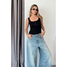 Jee Lee Kadın Askılı Önü Çıtçıtlı Atlet Siyah​​​​​​​ - 26Y 26205