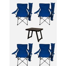 Aesco Katlanabilir 4 Adet Mavi Kamp Sandalyesi ve 50X40 cm Masa Seti