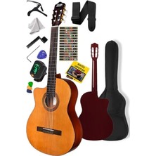 Aesco 4/4 Kesik Kasa Klasik Gitar Seti - Çanta, Askı, Tuner, Metod ve Pena Dahil