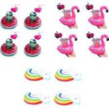 Aesco 12'li Flamingo Gökkuşağı Karpuz Şişme Bardak Tutucu Set