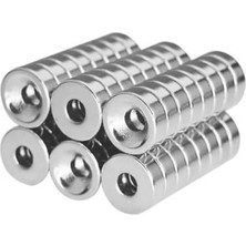 Aesco 10 Adet Havşalı Delikli Neodyum Mıknatıs, 15X5 mm