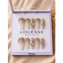 Louesse Beauty Louésse Beauty El Yapımı Takma Tırnak Beyaz Kristal Taşlı Gelin Takma Tırnağı Hazır Protez Tırnak