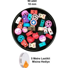 Elitse 90 Adet 10 mm Polimer Kil Fimo Boncuk Takı Bileklik + 5 Metre Lastikli Misina Hediye - Karışık Renkli