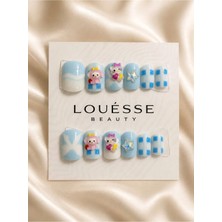 Louesse Beauty Takma Tırnak 3D Kore Kawaii Tavşan Pembe Mavi Press On Nail