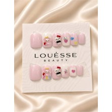 Louesse Beauty Takma Tırnak 3D Kore Kawaii Tavşan Pembe Mavi Press On Nail