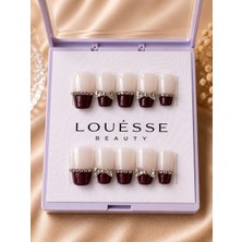 Louesse Beauty Louésse Beauty El Yapımı Takma Tırnak Bordo French Fiyonk Detaylı Hazır Takma Tırnak