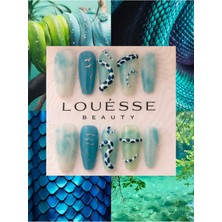 Louesse Beauty Louésse Beauty El Yapımı Yılan Desenli 3D Takma Tırnak | Mavi Mermer Efektli Premium Press On Nails | Luxury Takma Tırnak Seti