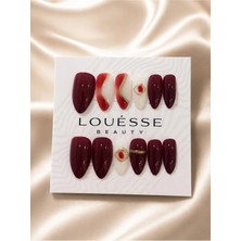 Louesse Beauty Louésse Beauty Bordo French Takma Tırnak | Press On Nails | 3D Gold Detaylı Nail Art | Kısa Oval Takma Tırnak