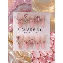 Louesse Beauty Louésse Beauty El Yapımı 3D Pembe Taşlı Takma Tırnak | Luxury Princess Press On Nails | Kristal Taşlı Premium Takma Tırnak Seti