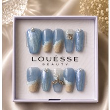Louesse Beauty Louésse Beauty El Yapımı Takma Tırnak Deniz Temalı Mavi Sedefli Hazır Takma Tırnak Yaz Tasarımı