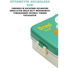 Seraç Bento 1120ML Lunchbox Dinozor Desenli Tek Katlı 3 Bölmeli Paslanmaz Çelik Sefer Tası Yemek Kutusu (Yeşil)