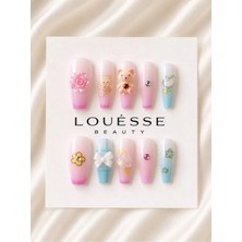 Louesse Beauty 3D Kore Ayıcık Takma Tırnak | El Yapımı Press On Nails | Yıldız, Ayıcık, Fiyonk, Taşlı Uzun Takma Tırnak