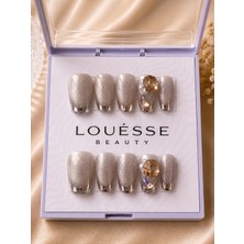 Louesse Beauty Louésse Beauty El Yapımı Takma Tırnak Şampanya Simli Krom Uçlu Taşlı Hazır Takma Tırnak