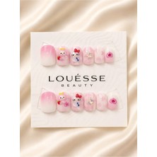 Louesse Beauty Takma Tırnak 3D Kore Kawaii Tavşan Pembe Mavi Press On Nail
