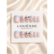Louesse Beauty Takma Tırnak 3D Kore Kawaii Tavşan Pembe Mavi Press On Nail