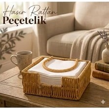 Seraç Boho Rattan Peçetelik - Rüzgarlık Kollu Yatay Peçete Kutusu, Bahçe, Balkon ve Mutfak Için Uçmayı Önleyen Peçete Tutucu, Bohem Masaüstü Düzenleyici Sepet