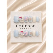 Louesse Beauty Takma Tırnak 3D Kore Kawaii Tavşan Pembe Mavi Press On Nail