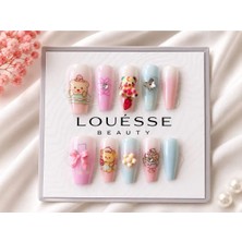 Louesse Beauty 3D Kore Ayıcık Takma Tırnak | Press On Nails | Yıldız, Ayıcık, Fiyonk, Taşlı Uzun Takma Tırna