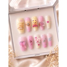 Louesse Beauty 3D Kore Ayıcık Takma Tırnak | Press On Nails | Yıldız, Ayıcık, Fiyonk, Taşlı Uzun Takma Tırnak