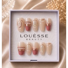 Louesse Beauty Louésse Beauty El Yapımı Takma Tırnak Nude Inci Detaylı Taşlı Hazır Takma Tırnak Zarif Tasarım