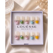 Louesse Beauty Louésse Beauty El Yapımı Takma Tırnak Renkli French Taşlı Pastel Hazır Takma Tırnak
