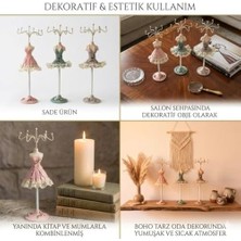 Seraç Pembe Elbiseli Manken Takı Standı, Çiçek Desenli, Metal Kancalı, Kolye ve Küpe Tutucu, Vintage Tarz