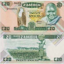 Banknoting Zambiya 20 Kwacha. Zambiya 1980 - 1988. Çil Kondisyon.