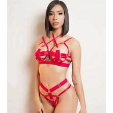 Nevamel® Kırmızı Sütyen Külot Harness Takım