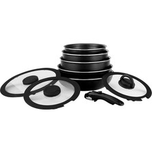 All-In-One Titanium 9 Parça Set: 22CM Derin &amp; 24CM Sığ Tencere 20-28CM Tava &amp; 28CM Wok 22