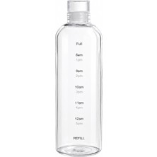 Welcomein 1000 ml Motivasyon Saatli Su Matarası Şeffaf Kapaklı Günlük Kullanım Matara / Spor ve Ofis Su Şişesi